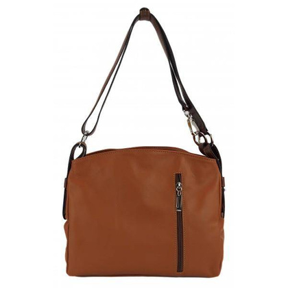 Miękka duża raportówka,pojemna ,dwie komory Vera Pelle na ramię Camel NS44CM