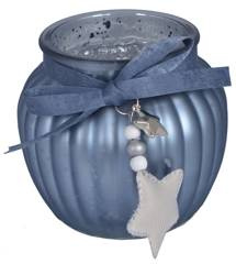 Świecznik szklany niebieski mat z gwiazdą