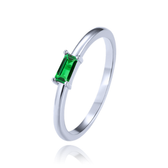 MINET Pierścien srebrny elegancki z zieloną cyrkonią wielkość 19 cyrkoniami wielkość 45
