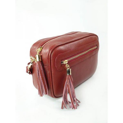 Frędzelki duża skórzana listonoszka Vera Pelle Bordowa  VP99R2