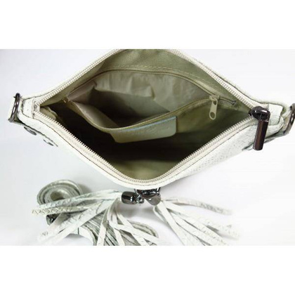 Skórzana włoska listonoszka ,wężowa skórka,frędzelki  szara  LP149G