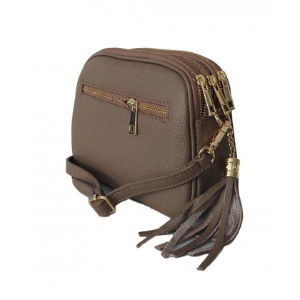 Listonoszka trzy komory frędzelek, złote okucia Vera Pelle Beżowa VP3KZT