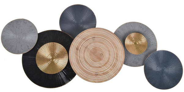 Dekoracja ścienna metalowa z drewnianym kołem duża