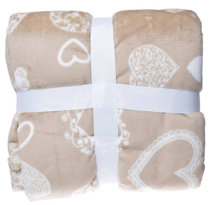 Koc beżowy w serca 150x200cm