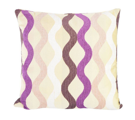 Poduszka beżowa w zygzaki z fioletem