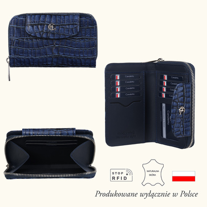 Damski portfel skórzany Canaletto – granatowy croco z RFID | Elegancja i bezpieczeństwo PD1445s285 RFID