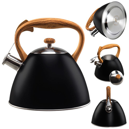 Czajnik stalowy tradycyjny z automatycznym gwizdkiem czarny 3 l