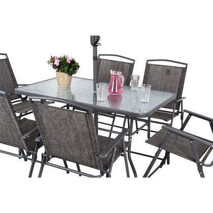 Zestaw ogrodowy stół 130x80x70cm  6 x krzesło parasol szary