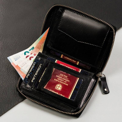 Skórzany męski portfel Peterson PTN 340-PR 2-1-1 Czarny