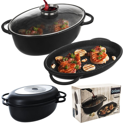 Brytfanna 3w1 granitowa / garnek z pokrywą patelnia grillowa 10 l GRANDE