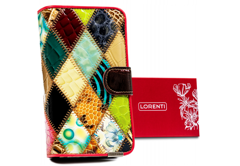 Damski skórzany portfel w patchworkowy wzór