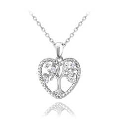 MINET Srebrny naszyjnik DRZEWO ŻYCIA W SERCU z białymi cyrkoniami