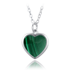 MINET Srebrny naszyjnik serce z zielonym malachitem
