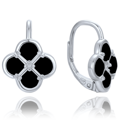 MINET Srebrne kolczyki koniczyna z czarną masą perłową