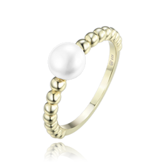 MINET Pozłacany srebrny pierścionek z perłą i kulkami wielkość 15