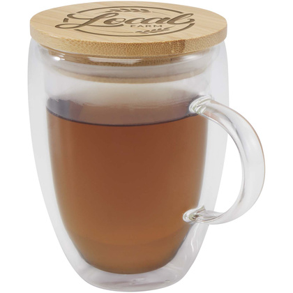 Szklany kubek Leona 350 ml z bambusową pokrywką