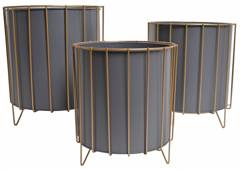 Kpl. 3 kwietników metalowych szarych na złotym stelażu