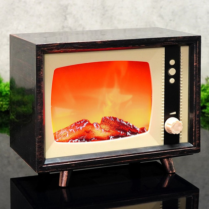 Kominek elektryczny LED ze ściemniaczem telewizor retro 22x13x18 cm
