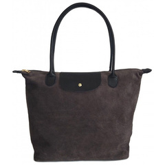 Duża zamszowa włoska torba XL- A4 , worek shopper na ramię Vera Pelle  Szara z Czarnym VKA41GN