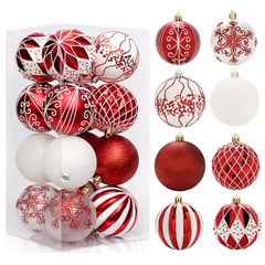 Komplet bombek bożonarodzeniowych 16 sztuk w opakowaniu średnica 8cm białe, czerwone BS57