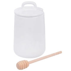 Pojemnik porcelanowy na miód do miodu z pokrywką i łyżeczką pałką 470 ml