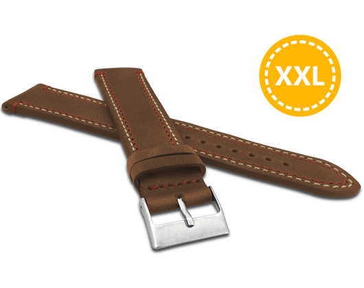 LAVVU XXL Podwójnie szyty brązowy pasek SPORT z luksusowej skóry Top Grain - 24 XXL