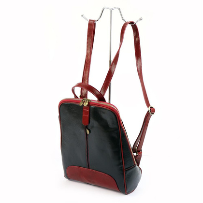 Plecak damski skórzany KEMER 2001 Czarny / Czerwony