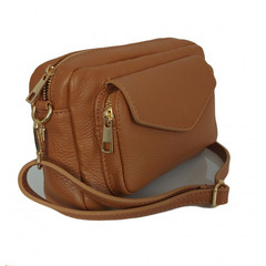 Urocza Włoska skórzana listonoszka Vera Pelle , pojemna złote okucia Camel MCZ45C