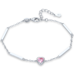 MINET Delikatna srebrna bransoletka serce z różową cyrkonią