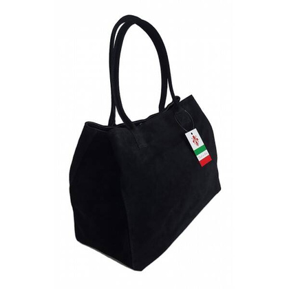 Duża włoska torba XL- A4 , worek na ramię , zamsz naturalny Vera Pelle ,Czarna  WGXL5N