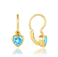 MINET Dziecięcy kolczyki z zapięciem z przodu serca z niebieskimi cyrkoniami Au 585/1000 1,15g