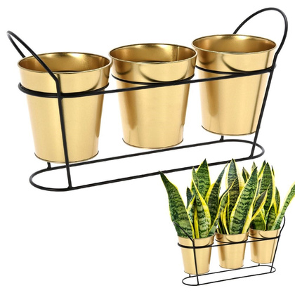 Kwietnik na 3 rośliny metalowy złoty potrójny stojak doniczka osłonka na stojaku glamou