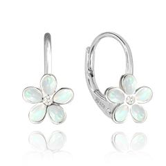 MINET Kolczyki błyszczące srebrne KWIATY z białymi opalemi i cyrkoniami