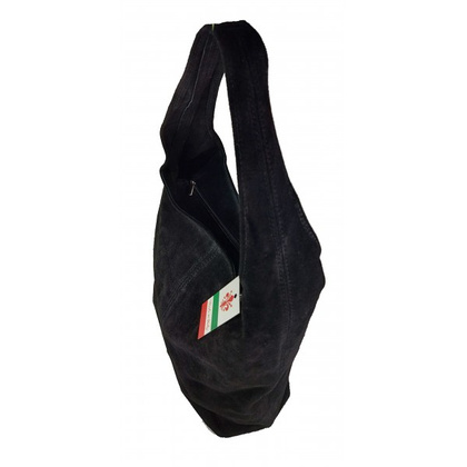 Zamszowy worek , Włoska skórzana torba xl a4  Czarny shopper bag W356N