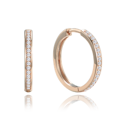 MINET Rose gold srebrne kolczyki kwadratowe koła 2 cm z białymi cyrkoniami