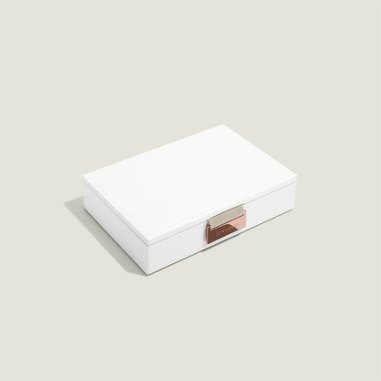 Szkatułka na biżuterię Stackers mini biało-beżowa z pokrywką miedziane zapięcie