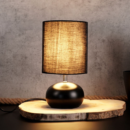 Lampa stołowa z kloszem abażurem lampka nocna czarna z metalową podstawą loft 26x14 cm