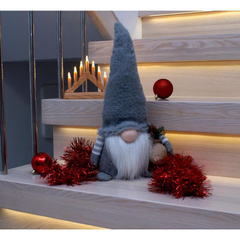 SKRZAT DEKORACYJNY PLUSZOWY LED 38CM SZARY