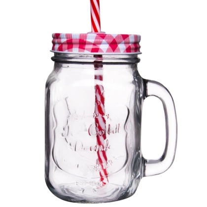 Słoik z zakrętką i słomką 450 ml