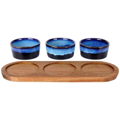 Miseczki na przekąski ceramiczne na tacy 29,5 cm 3 szt.