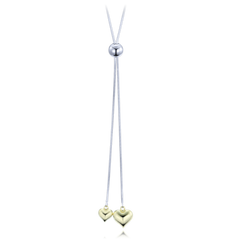 MINET Srebrny naszyjnik z pozłacanymi sercami i ściąganym zapięciem