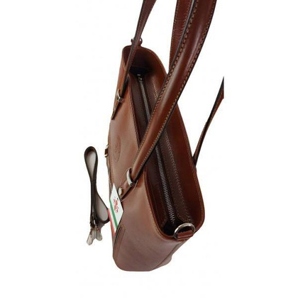 Włoska skórzana klasyczna torebka na ramię Vera Pelle ,format A4, Brązowa  VBZ66M