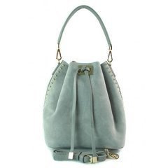 Duży zamszowy skórzany worek na ramię złote okucia dzety szary MK46G