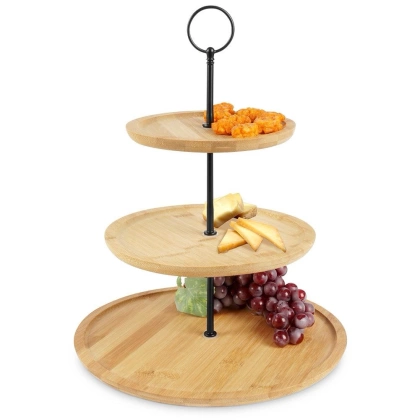 Patera drewniana 3-poziomowa naturalna 35 cm