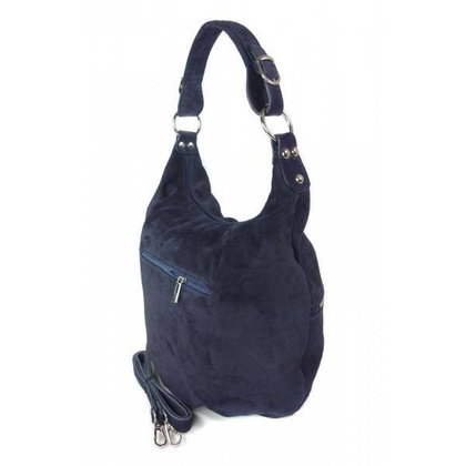 Klasyczny worek na ramię ,zamki suwaki XL A4  Shopper bag zamsz naturalny  granatowy W345BS