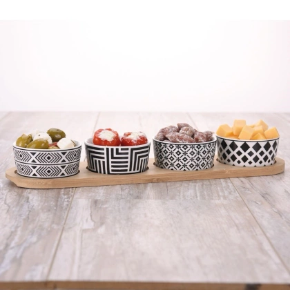 Miseczka kokilka ceramiczna na podstawce tacy zestaw 4 szt.