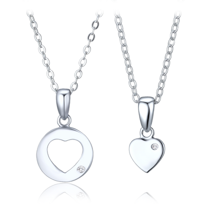 MINET Srebrny komplet naszyjników z sercem – matka i córka