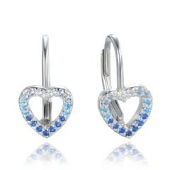 MINET Kolczyki srebrne serca z cyrkoniami w niebieskich odcieniach