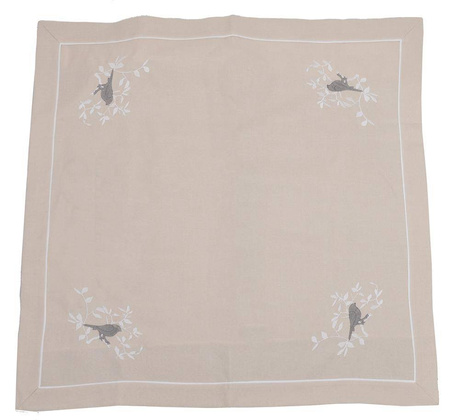 Obrus beżowy z ptaszkiem 85x85cm