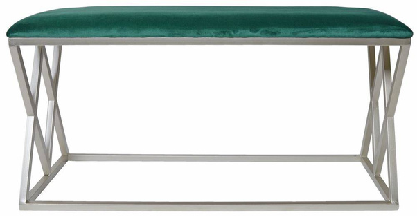 Ławeczka  z welurowym siedziskiem butelkowa zielona z szampańskimi nogami